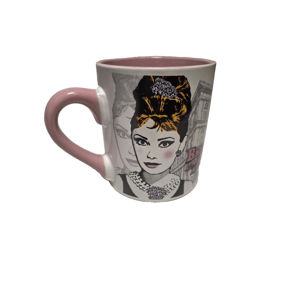 Vintage Breakfast at Tiffany's Audrey Hepburn Pink And White Coffee‎ Tea Cup Mug